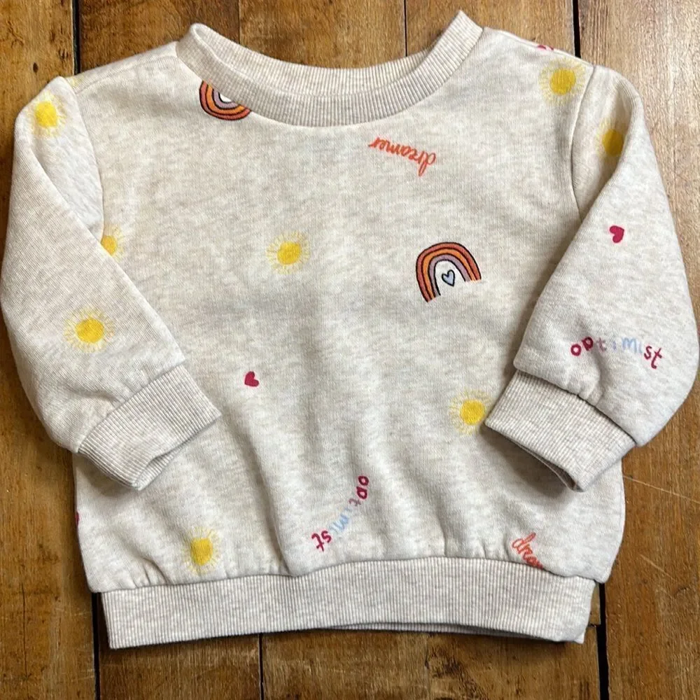 Old Navy sweatshirt crewneck size 3 to 6 months boho rainbows sunshine hearts